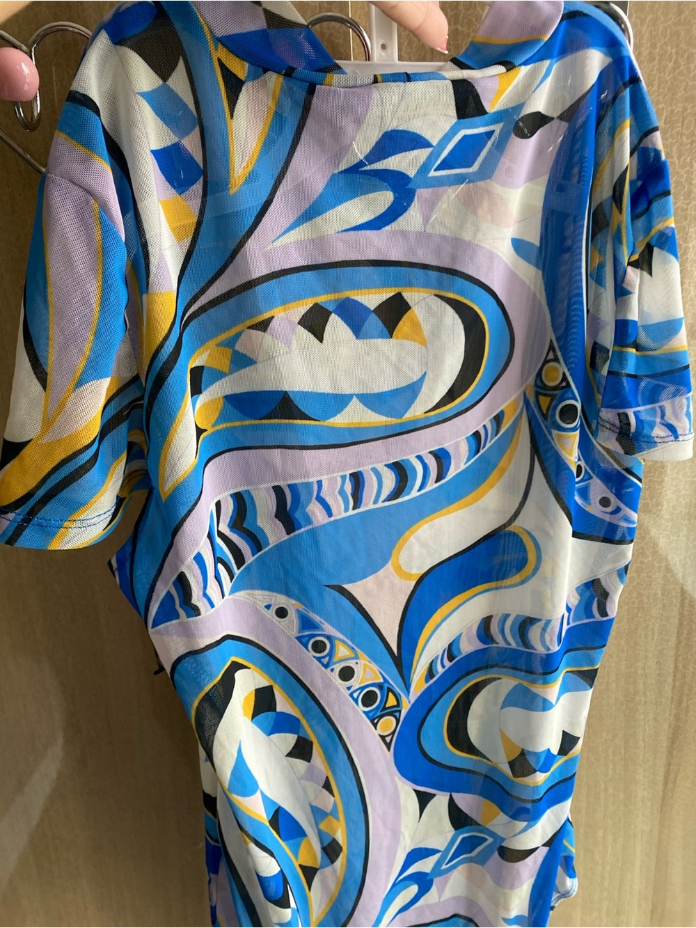 Women’s Mesh see-through shirt, size medium, Blue Abstract Print Bodysuit - Picture 6 of 9